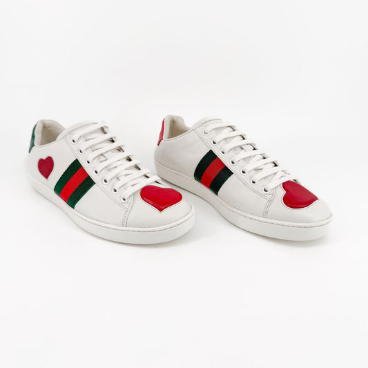 Gucci Heart Ace Sneaker in White Leather Size 37