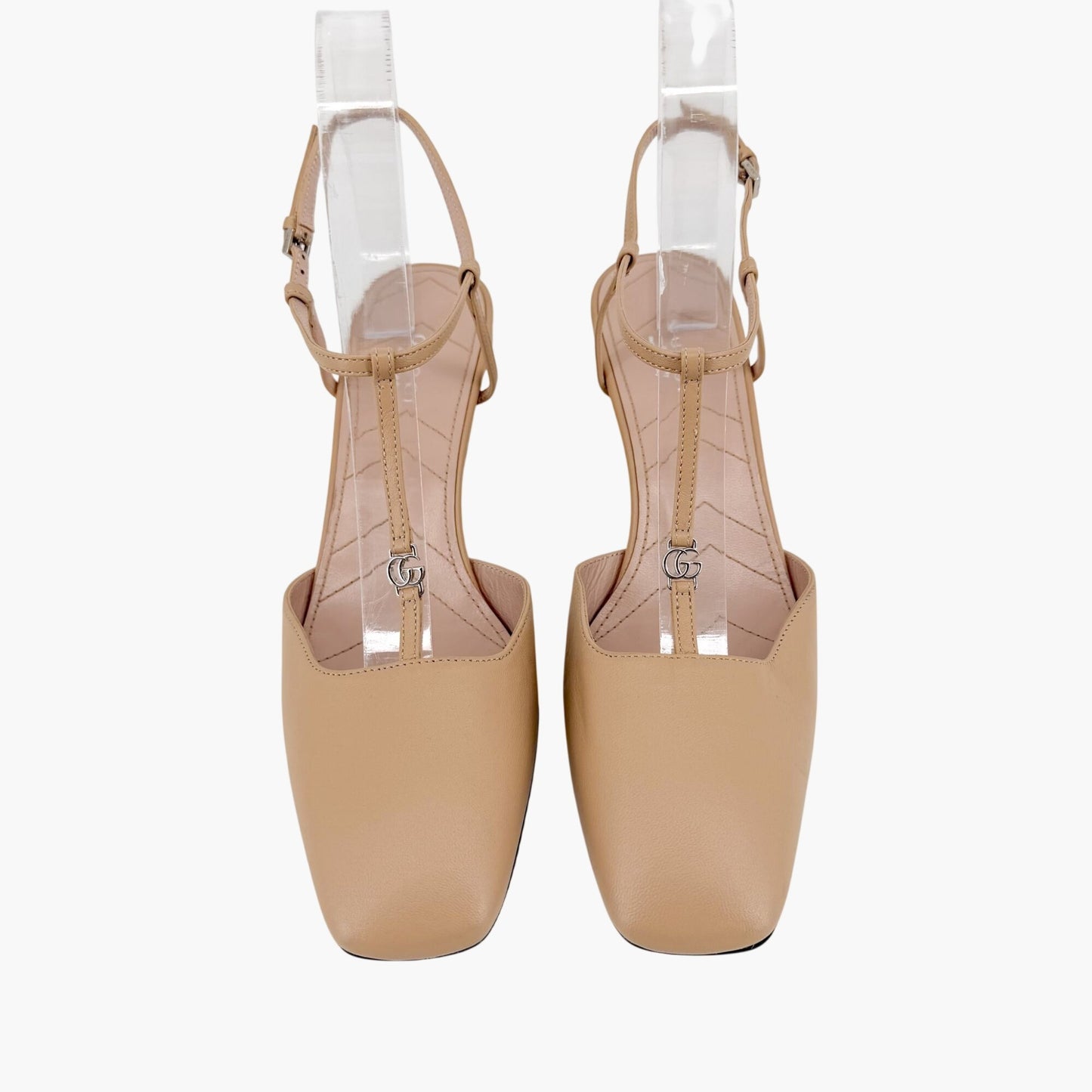 Gucci Petite GG T-Strap Pumps in Beige Leather Size 37.5
