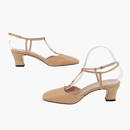 Gucci Petite GG T-Strap Pumps in Beige Leather Size 37.5