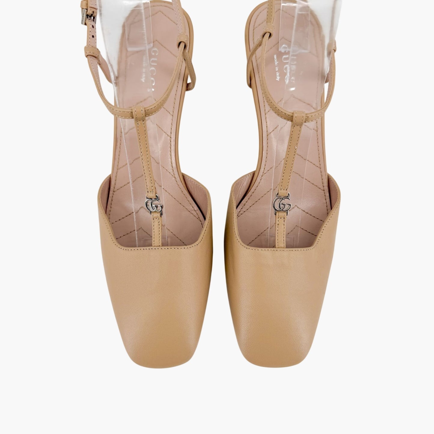Gucci Petite GG T-Strap Pumps in Beige Leather Size 37.5