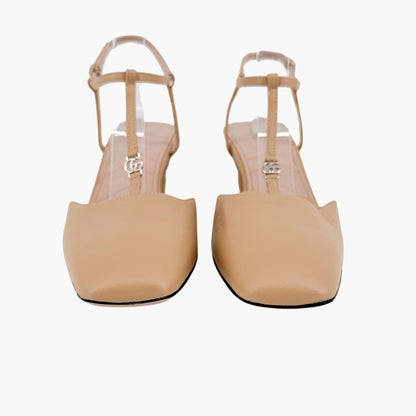 Gucci Petite GG T-Strap Pumps in Beige Leather Size 37.5