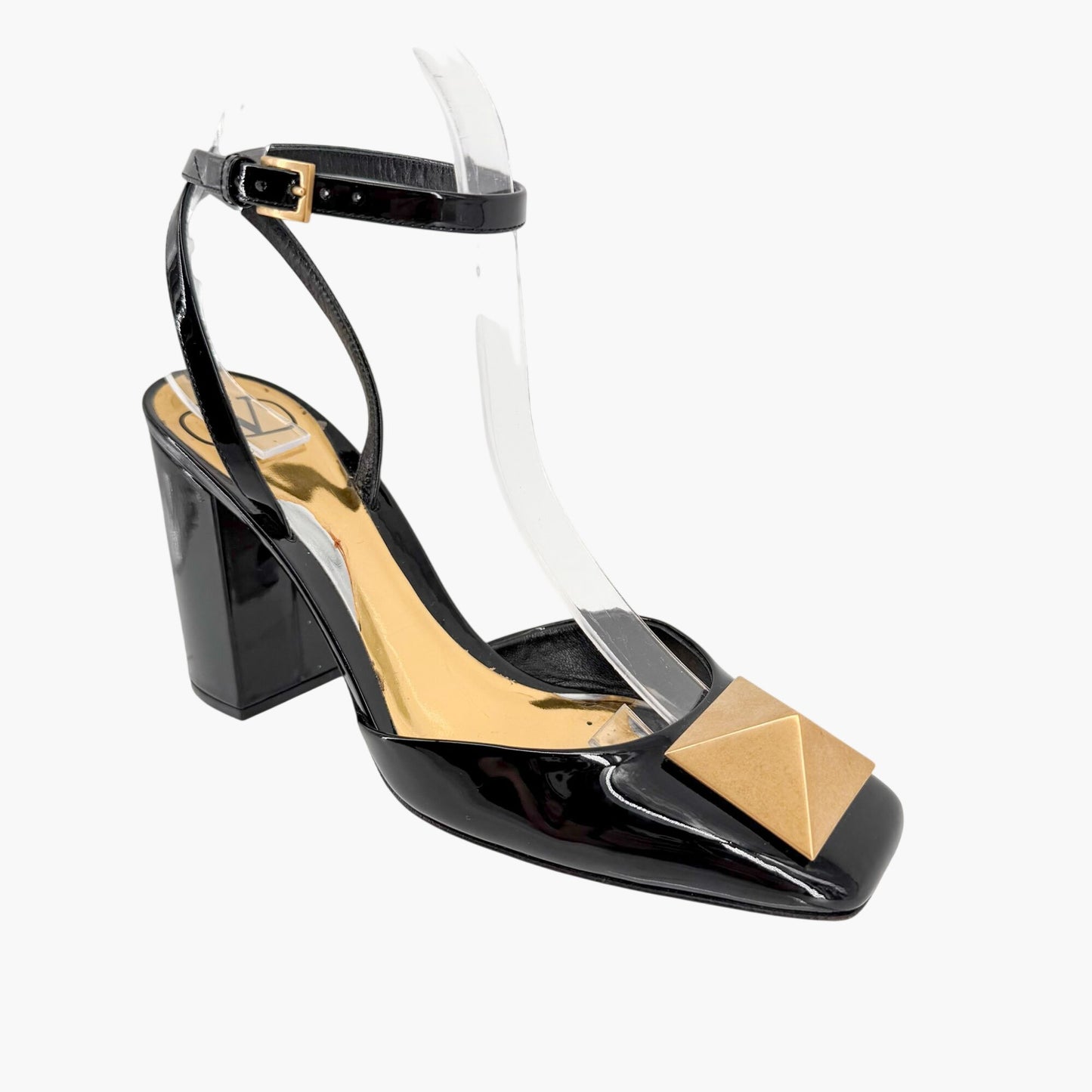 Valentino Garavani One Stud Patent Pumps in Black Patent Leather Size 38