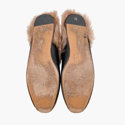 Gucci Princetown Horsebit Fur-Lined Loafer Mule in Black Leather Size 41