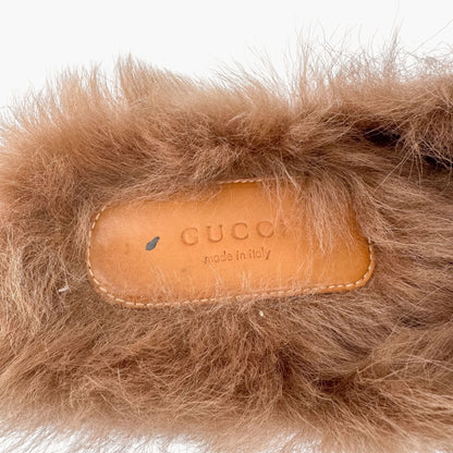 Gucci Princetown Horsebit Fur-Lined Loafer Mule in Black Leather Size 41