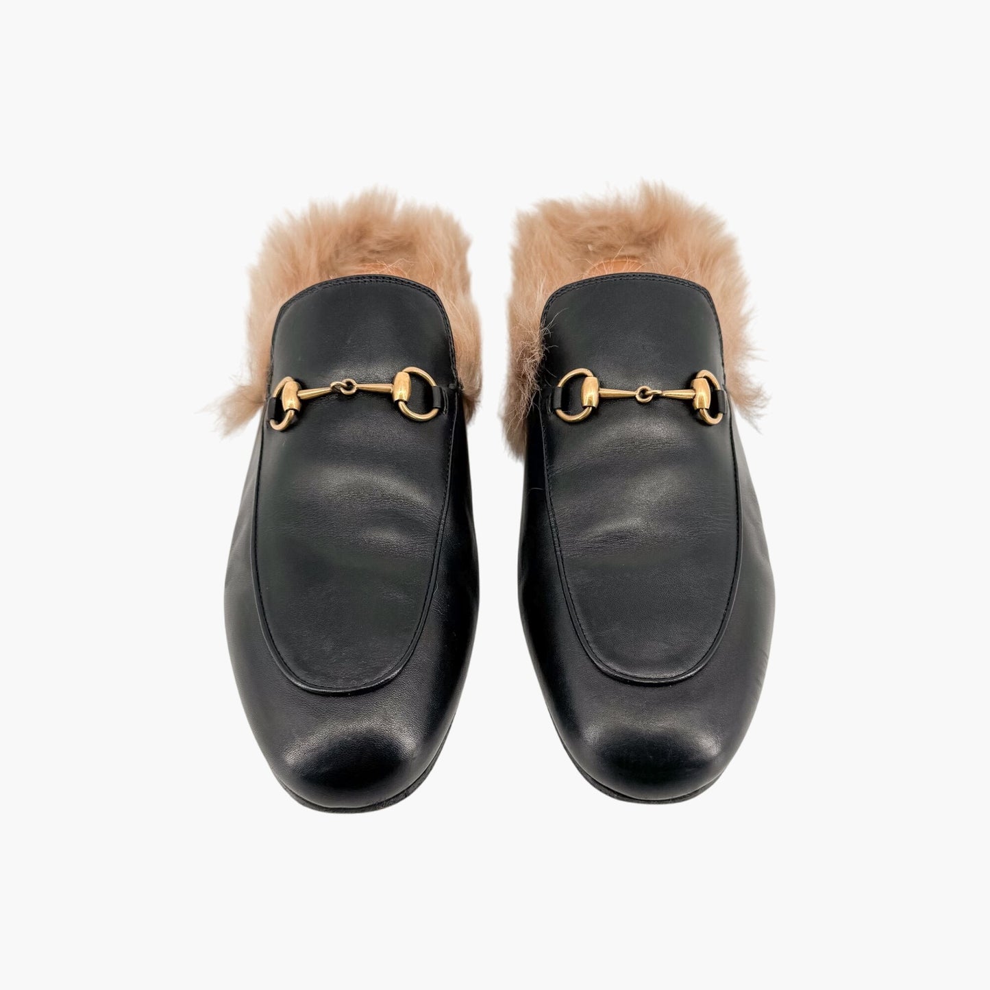 Gucci Princetown Horsebit Fur-Lined Loafer Mule in Black Leather Size 41
