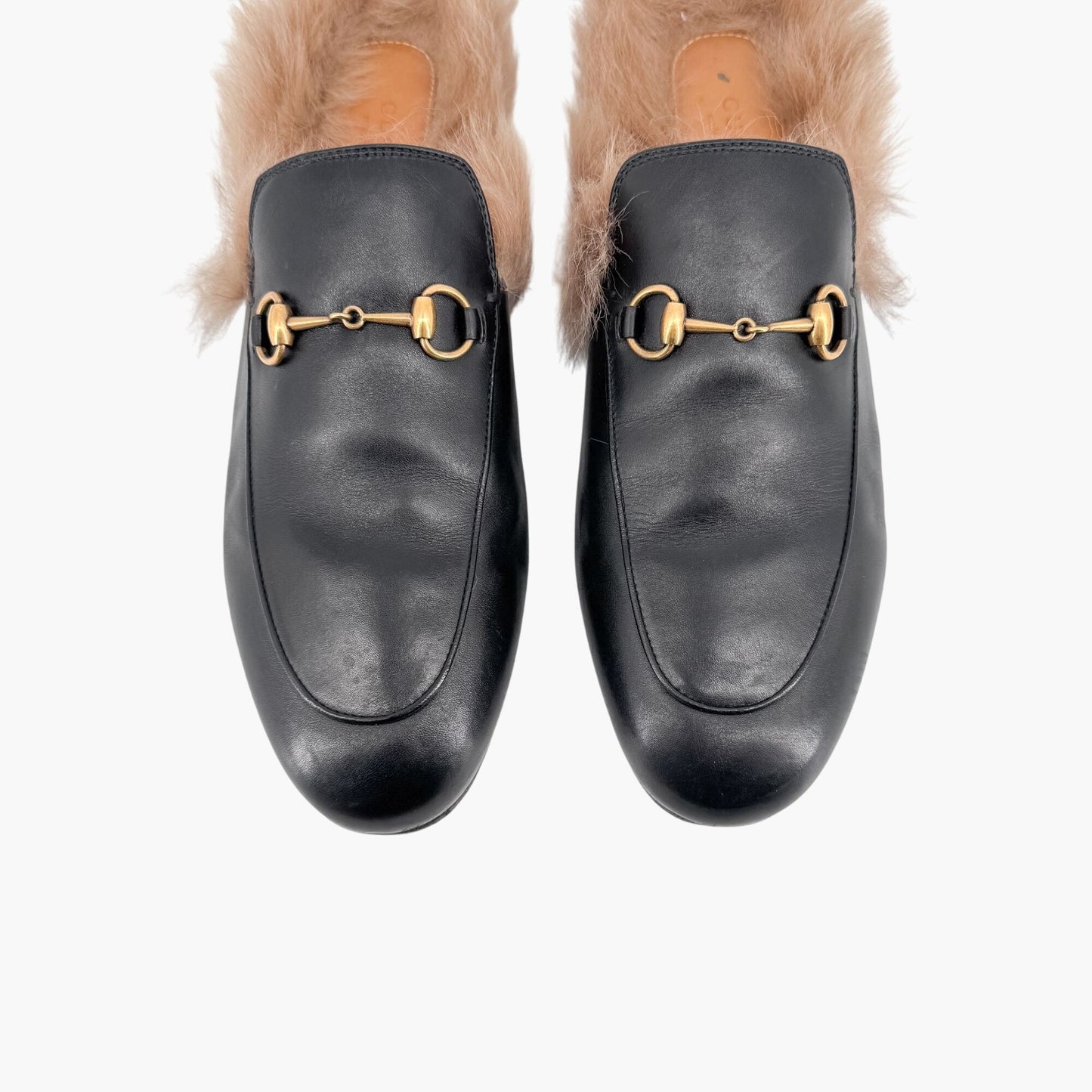 Gucci Princetown Horsebit Fur-Lined Loafer Mule in Black Leather Size 41