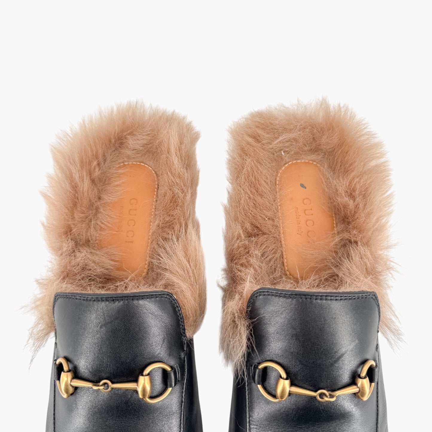 Gucci Princetown Horsebit Fur-Lined Loafer Mule in Black Leather Size 41