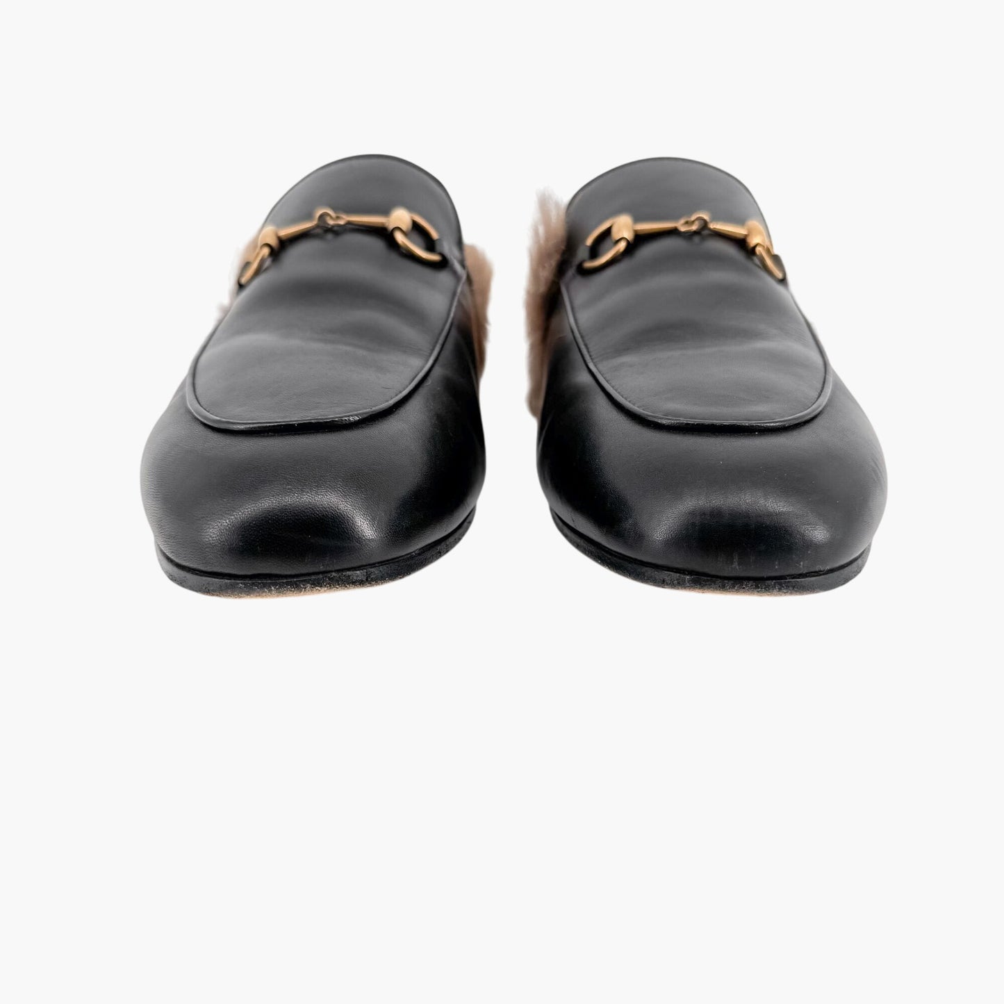 Gucci Princetown Horsebit Fur-Lined Loafer Mule in Black Leather Size 41