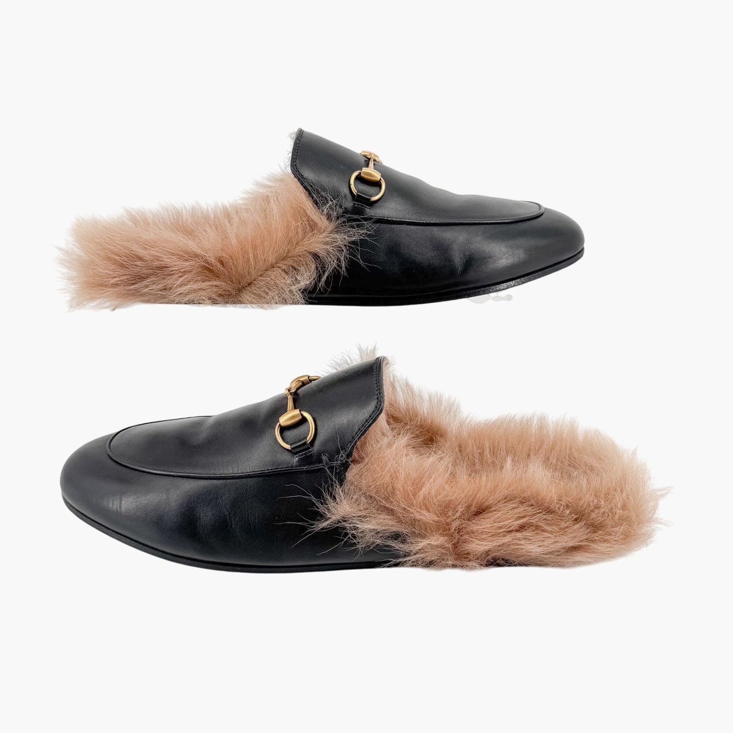 Gucci Princetown Horsebit Fur-Lined Loafer Mule in Black Leather Size 41