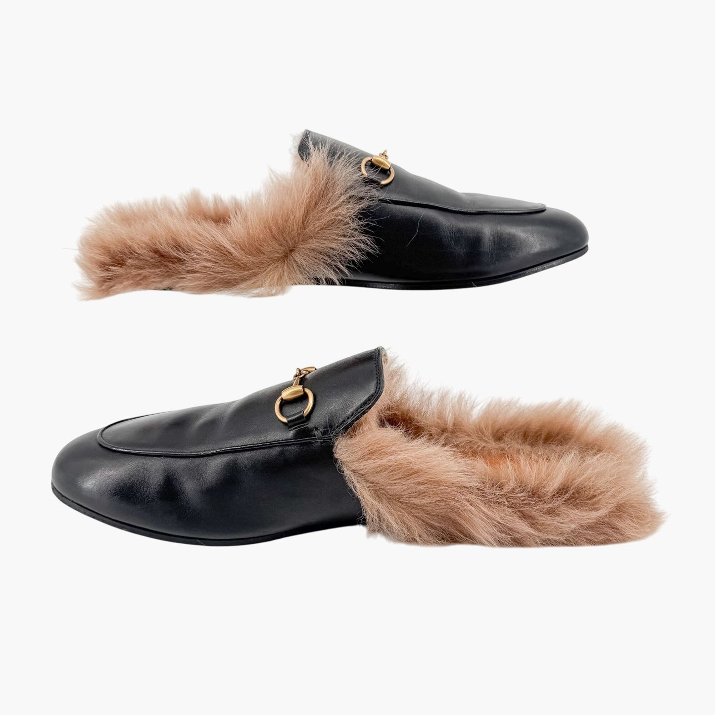 Gucci Princetown Horsebit Fur-Lined Loafer Mule in Black Leather Size 41