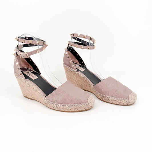 Valentino Garavani Rockstud Wedge Espadrilles Beige Size 40
