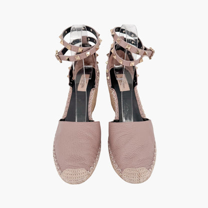 Valentino Garavani Rockstud Wedge Espadrilles Beige Size 40