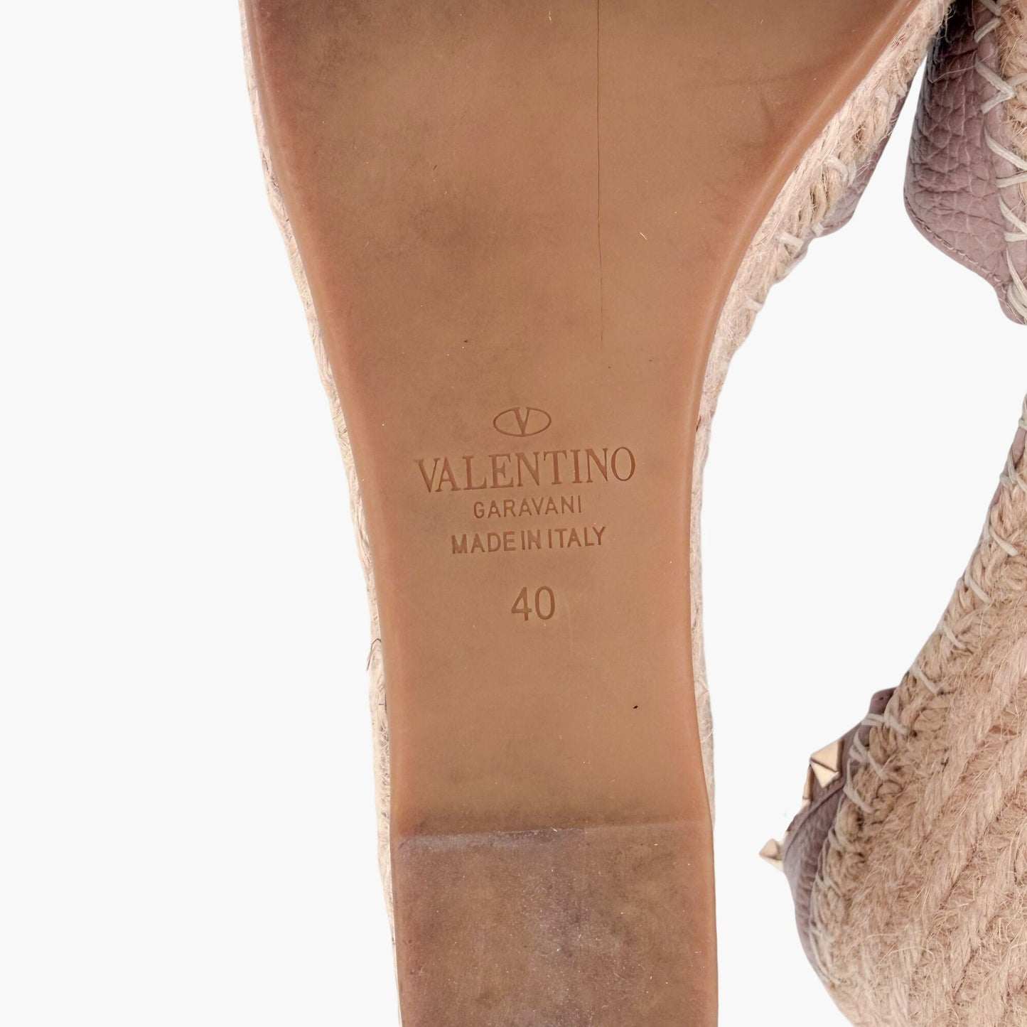 Valentino Garavani Rockstud Wedge Espadrilles Beige Size 40