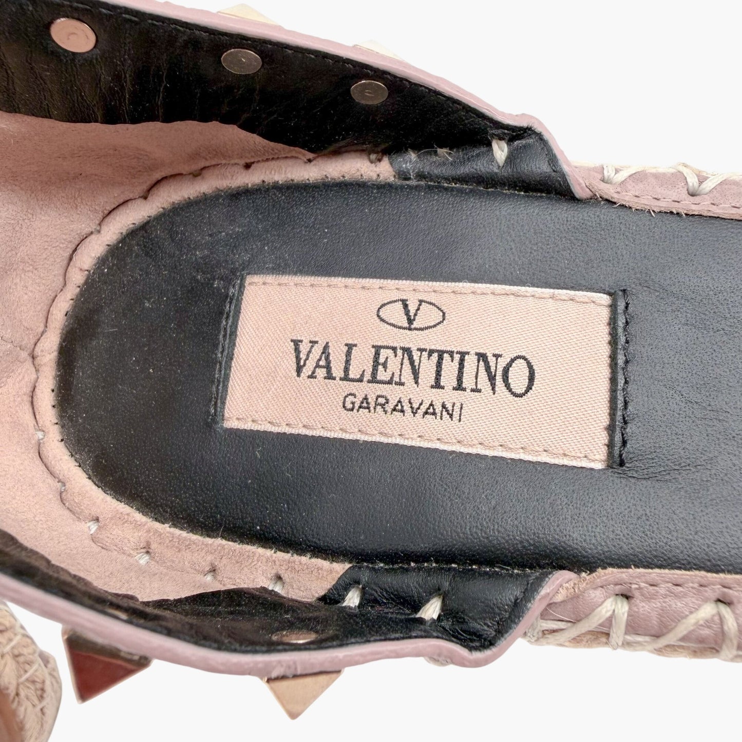 Valentino Garavani Rockstud Wedge Espadrilles Beige Size 40