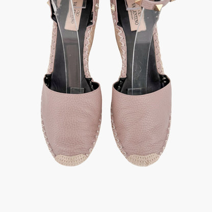 Valentino Garavani Rockstud Wedge Espadrilles Beige Size 40