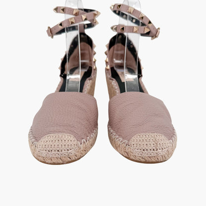 Valentino Garavani Rockstud Wedge Espadrilles Beige Size 40