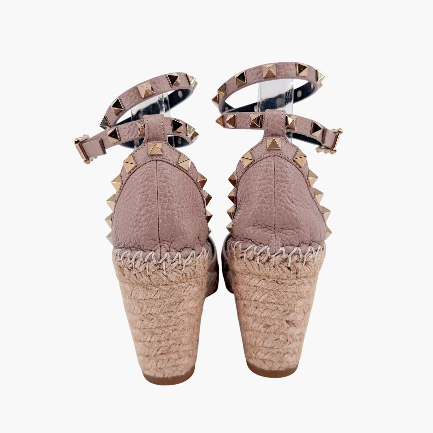 Valentino Garavani Rockstud Wedge Espadrilles Beige Size 40