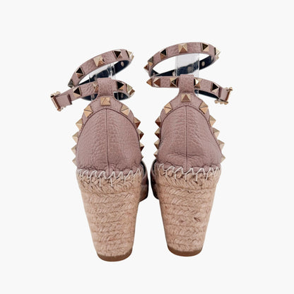 Valentino Garavani Rockstud Wedge Espadrilles Beige Size 40