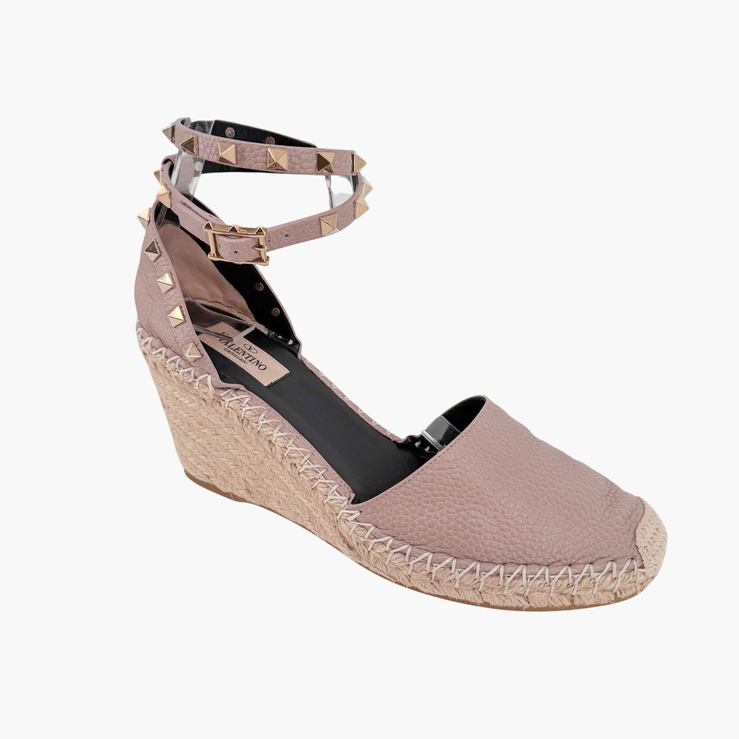 Valentino Garavani Rockstud Wedge Espadrilles Beige Size 40