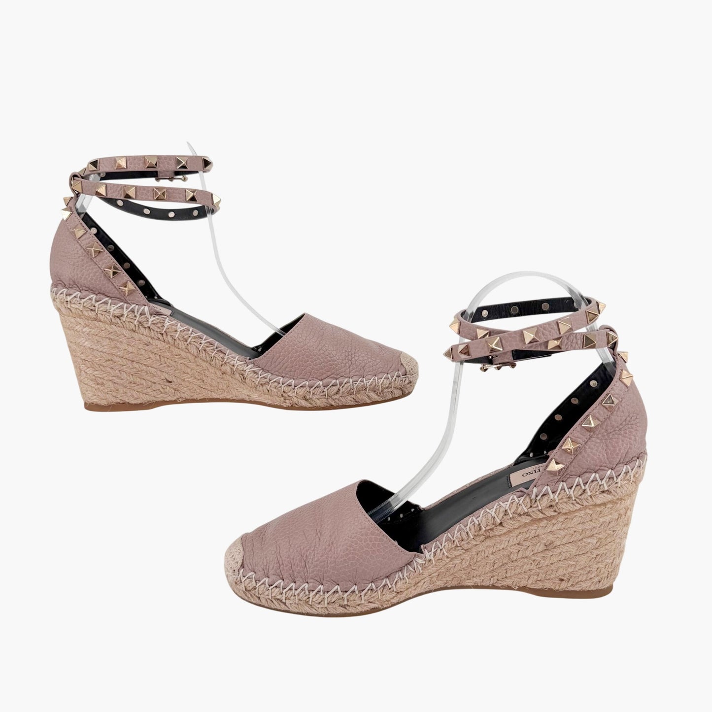 Valentino Garavani Rockstud Wedge Espadrilles Beige Size 40