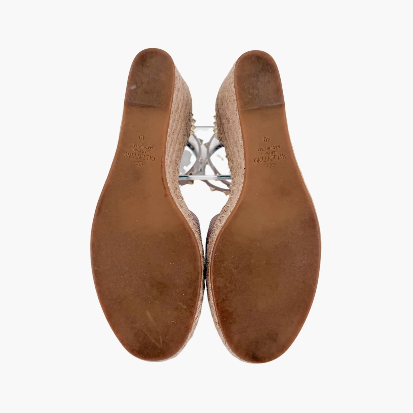 Valentino Garavani Rockstud Wedge Espadrilles Beige Size 40