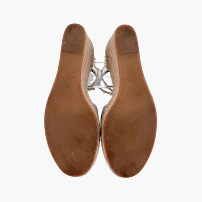 Valentino Garavani Rockstud Wedge Espadrilles Beige Size 40