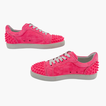 Christian Louboutin Vieira 2 Low Top Spike Sneakers in Pink Poupidou Suede Size 40