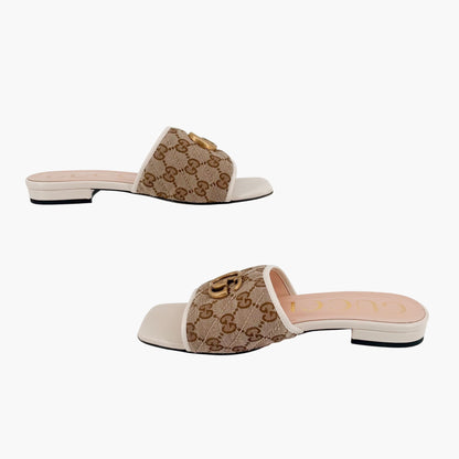 Gucci Marmont GG Jolie Slide Sandals Beige White Size 38