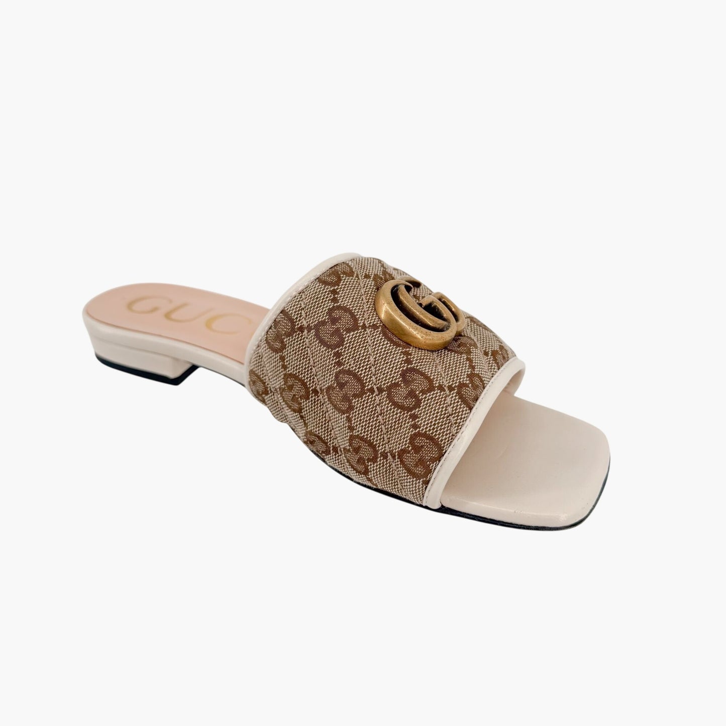 Gucci Marmont GG Jolie Slide Sandals Beige White Size 38