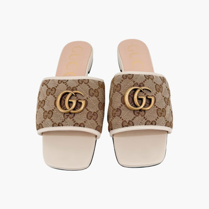 Gucci Marmont GG Jolie Slide Sandals Beige White Size 38