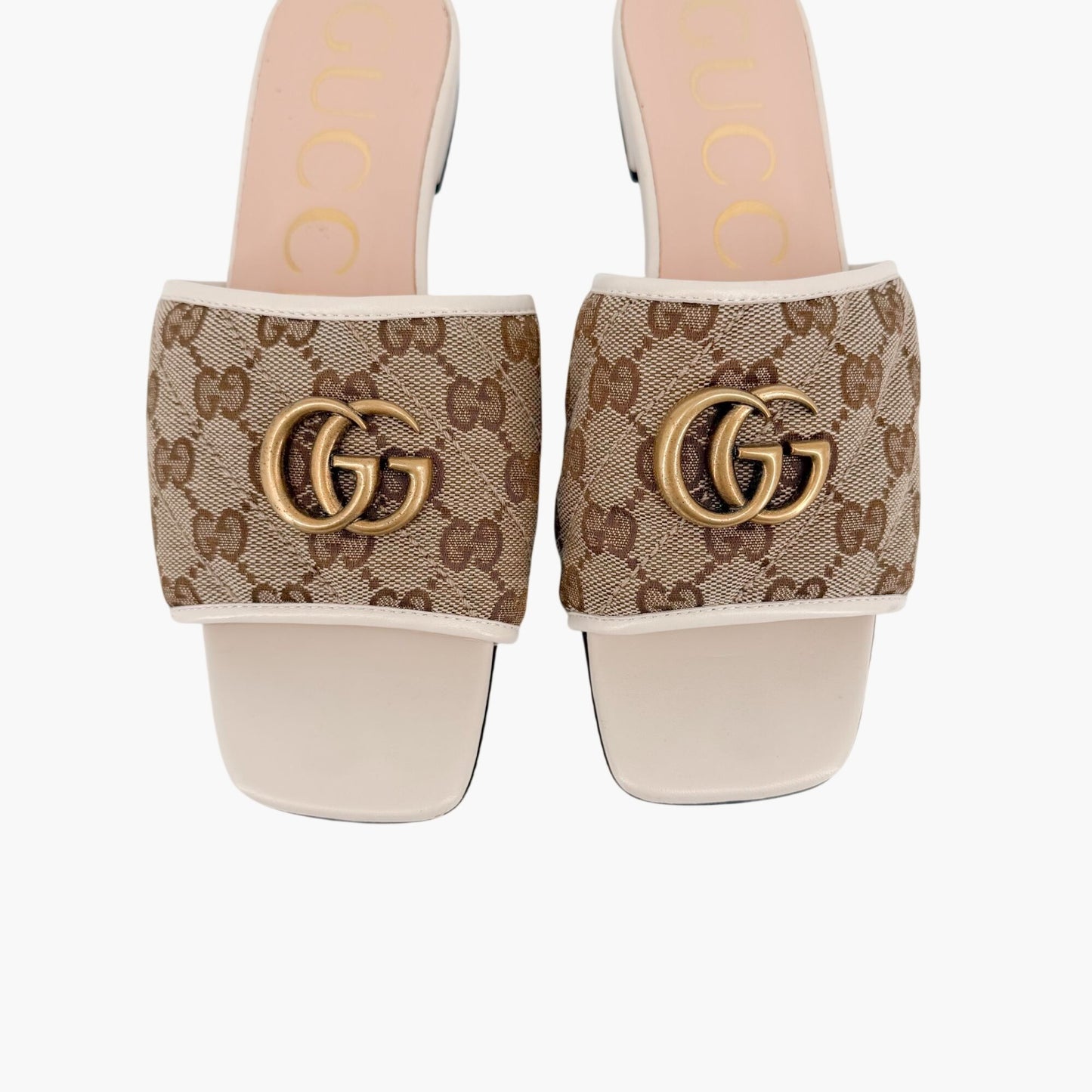 Gucci Marmont GG Jolie Slide Sandals Beige White Size 38