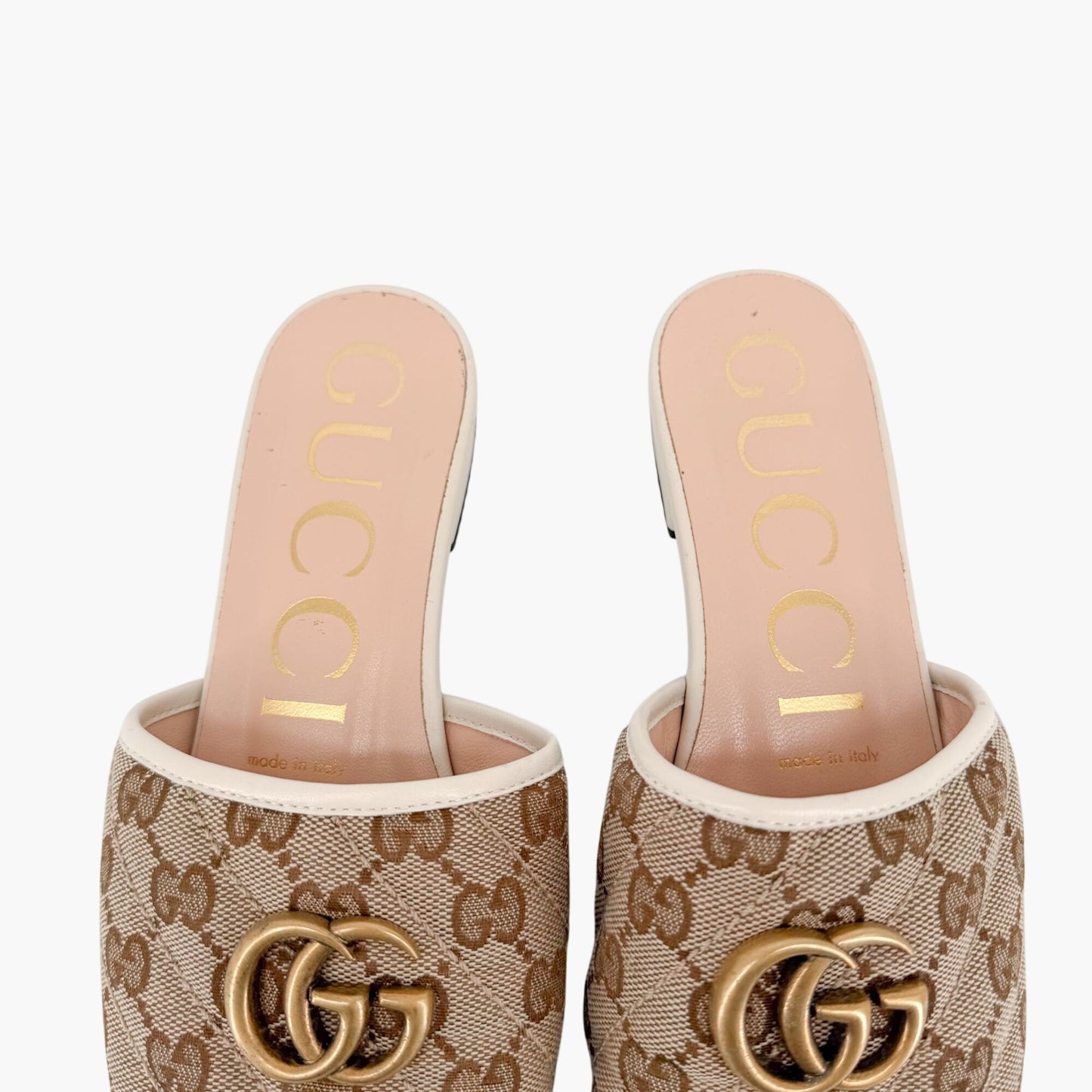 Gucci Marmont GG Jolie Slide Sandals Beige White Size 38
