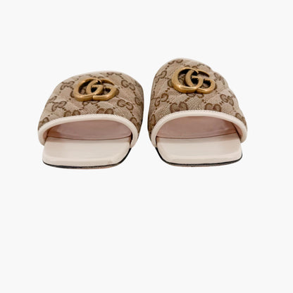 Gucci Marmont GG Jolie Slide Sandals Beige White Size 38