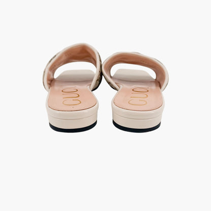 Gucci Marmont GG Jolie Slide Sandals Beige White Size 38
