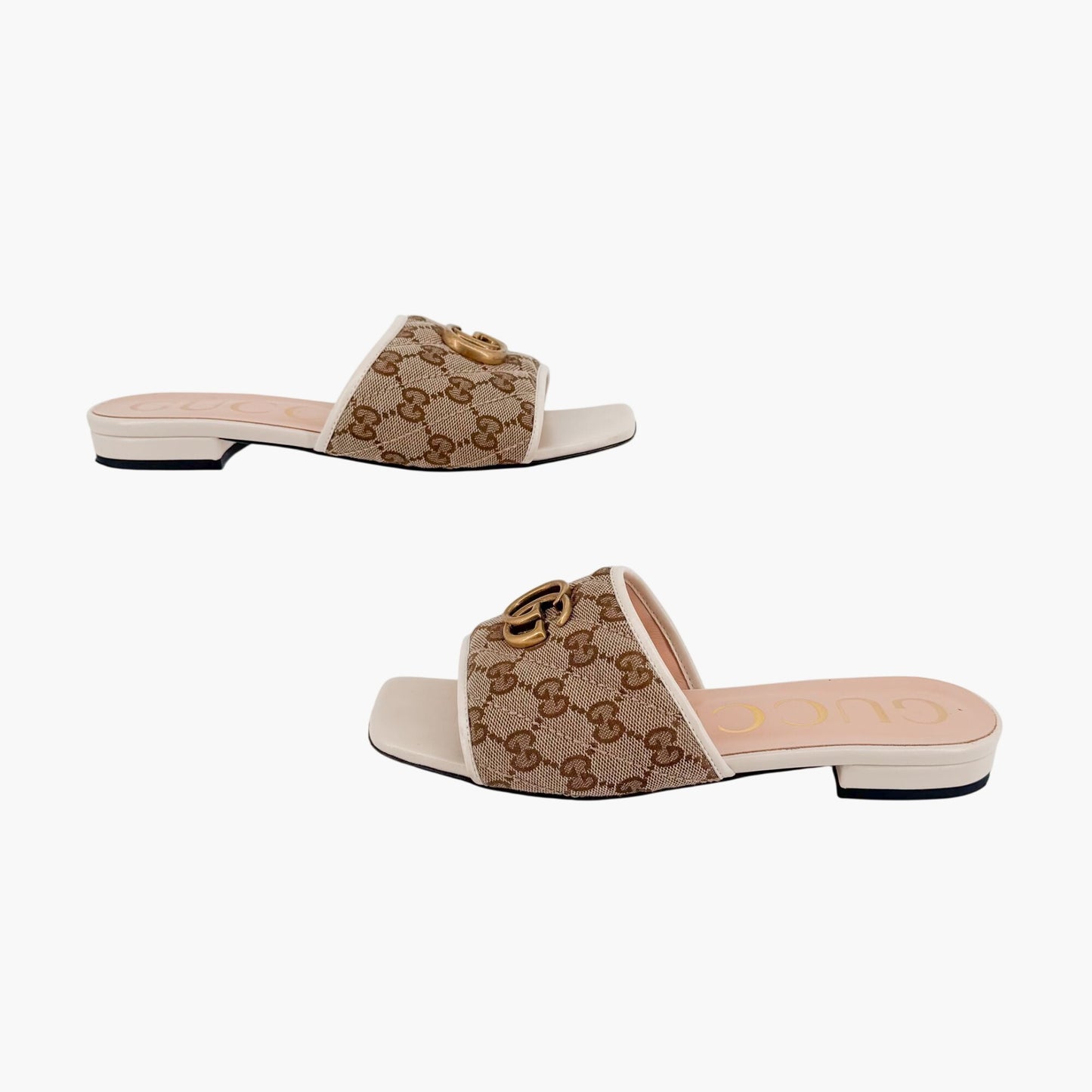 Gucci Marmont GG Jolie Slide Sandals Beige White Size 38