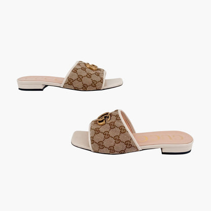 Gucci Marmont GG Jolie Slide Sandals Beige White Size 38