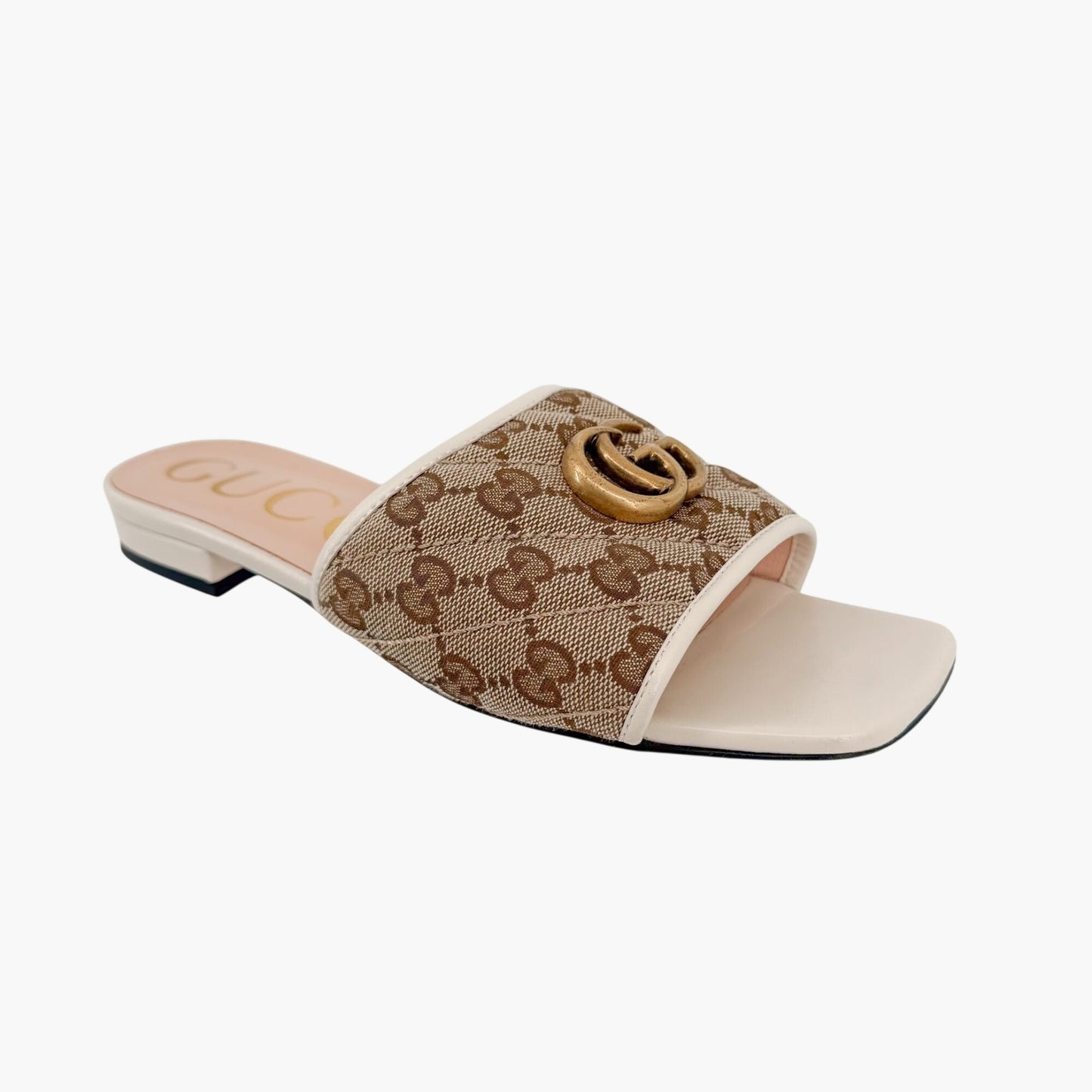 Gucci Marmont GG Jolie Slide Sandals Beige White Size 38