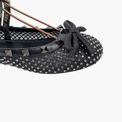 Valentino Rockstud Crystal Mesh Ballet Flats in Black – Size 37.5