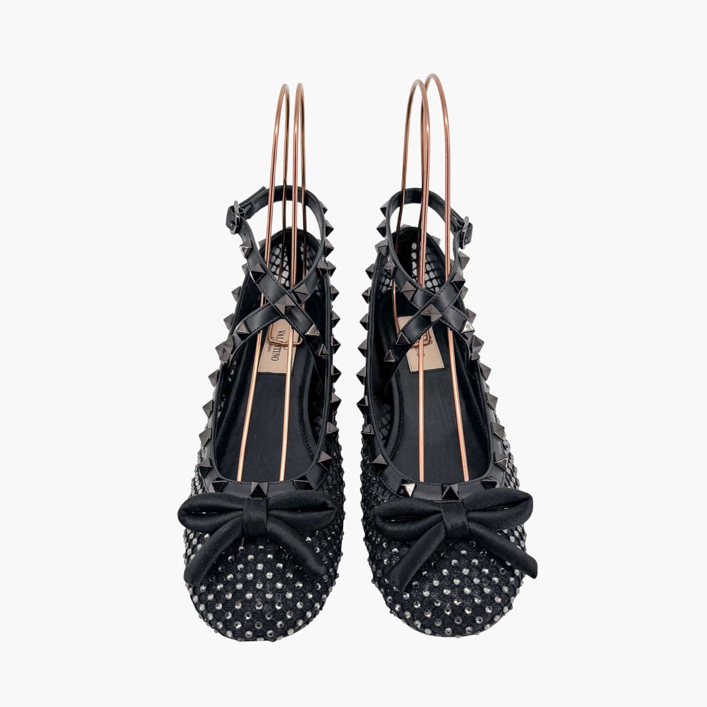 Valentino Rockstud Crystal Mesh Ballet Flats in Black – Size 37.5