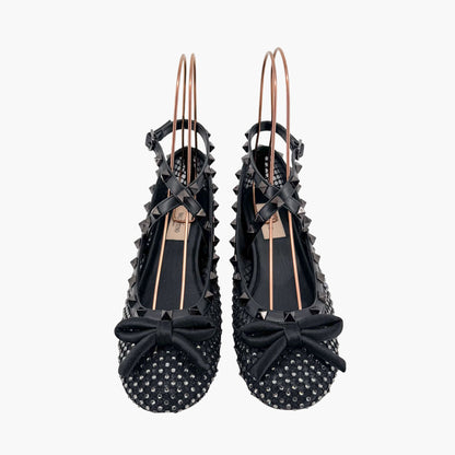 Valentino Rockstud Crystal Mesh Ballet Flats in Black – Size 37.5