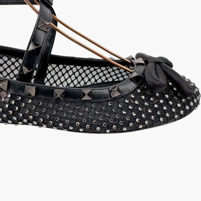 Valentino Rockstud Crystal Mesh Ballet Flats in Black – Size 37.5