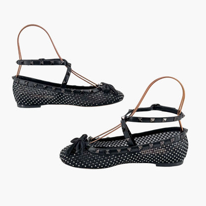 Valentino Rockstud Crystal Mesh Ballet Flats in Black – Size 37.5