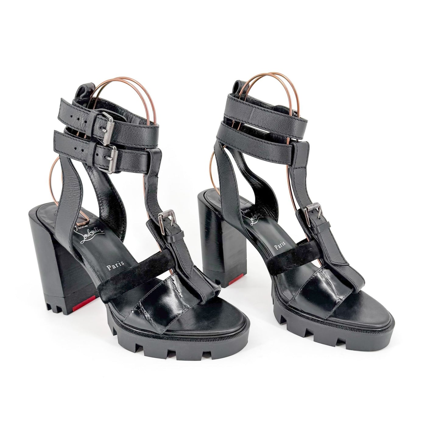 Christian Louboutin Rangerissima Lug Sandals in Black Leather Size 41