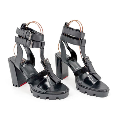 Christian Louboutin Rangerissima Lug Sandals in Black Leather Size 41