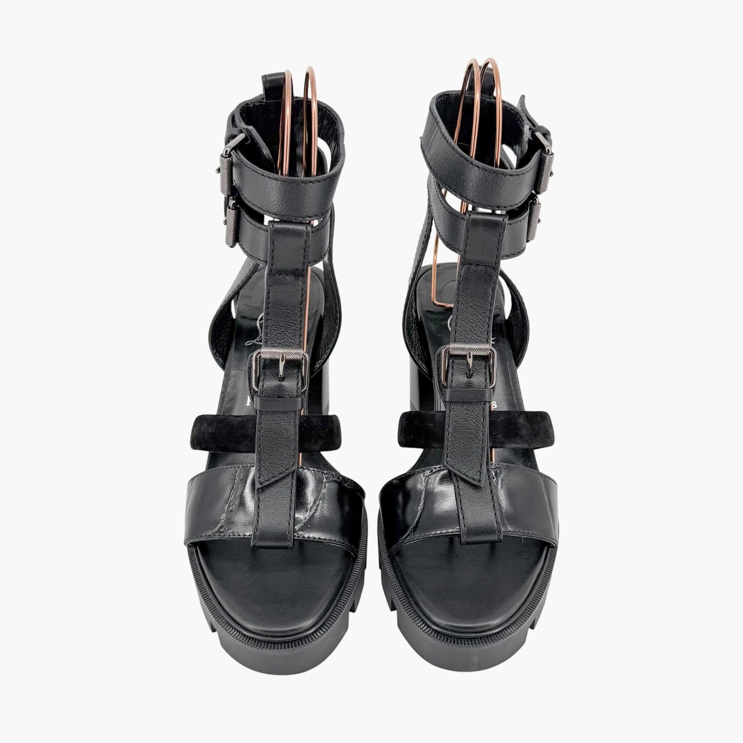 Christian Louboutin Rangerissima Lug Sandals in Black Leather Size 41