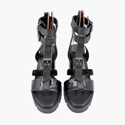 Christian Louboutin Rangerissima Lug Sandals in Black Leather Size 41