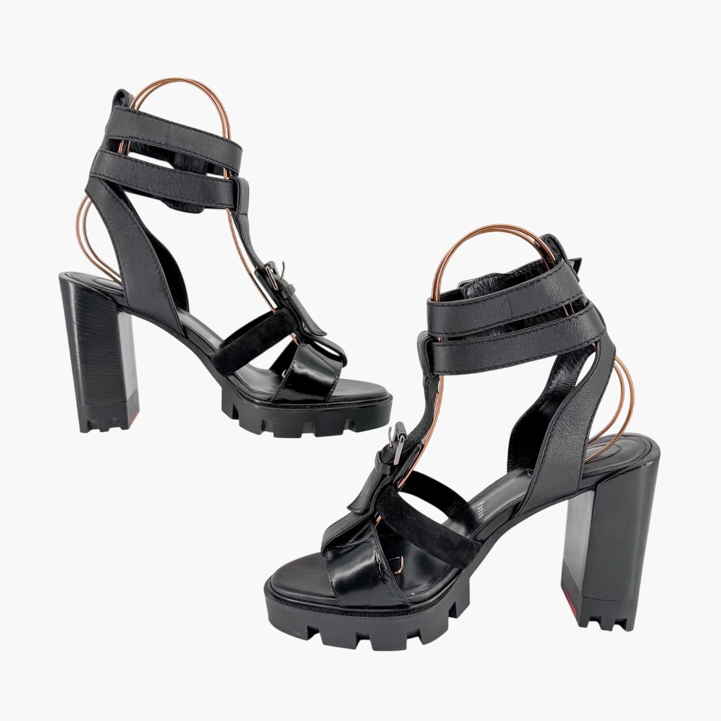Christian Louboutin Rangerissima Lug Sandals in Black Leather Size 41