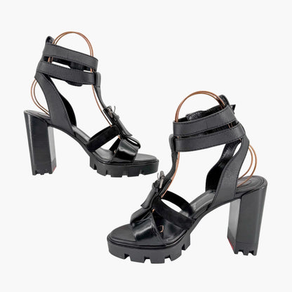 Christian Louboutin Rangerissima Lug Sandals in Black Leather Size 41