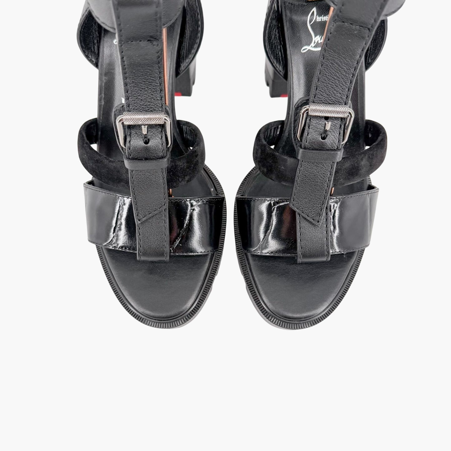 Christian Louboutin Rangerissima Lug Sandals in Black Leather Size 41