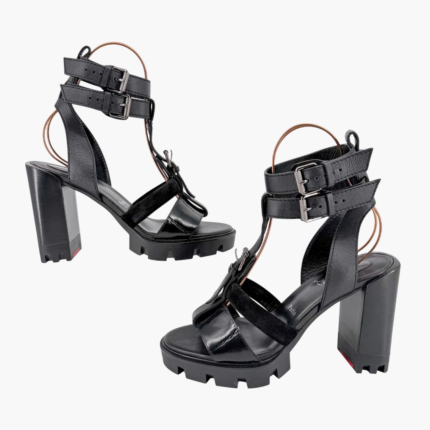 Christian Louboutin Rangerissima Lug Sandals in Black Leather Size 41